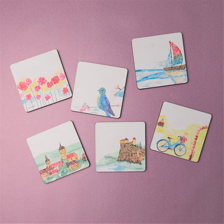 Coasters : Set of 6 (Watercolour Art)