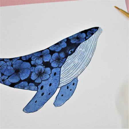 Pen and Colour Masterclass: Blue Blossom Whale (Personal Session)