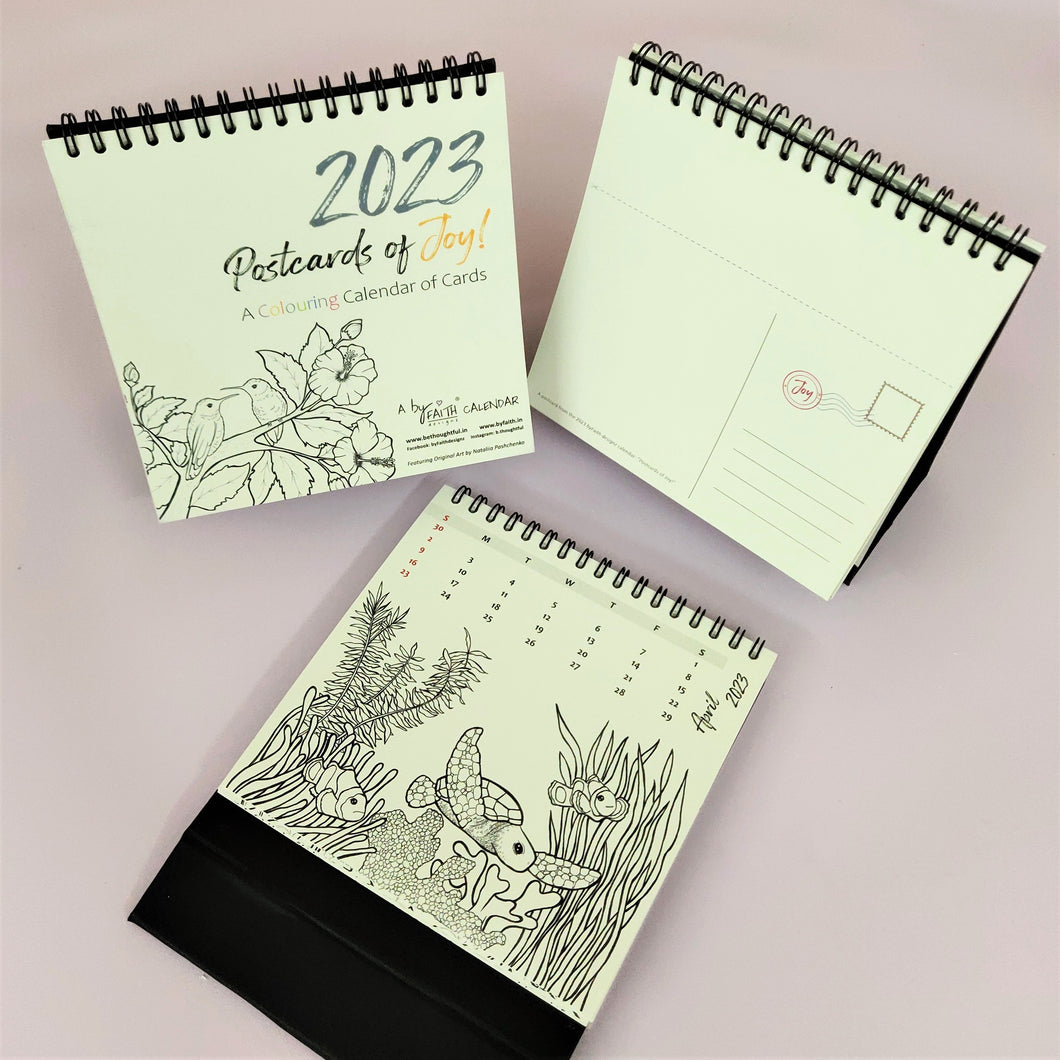 Desk Calendar 2023 : Postcards of Joy! (Postcard style colouring calendar)